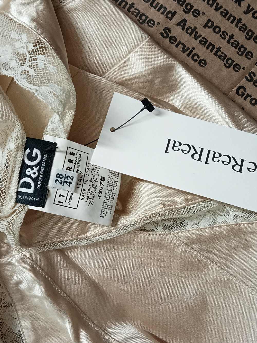 DOLCE & GABBANA Satin Lace-Trim Slip Dress in Champagne - Picture 6 of 7